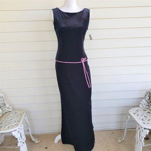 Vintage 90s Deadstock Long Black Velvet sexy Evening dress w/ pink details